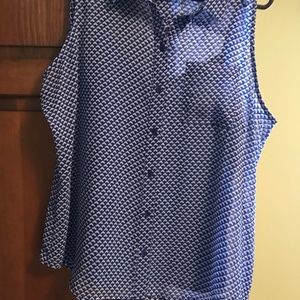 Liz Claiborne Sleeveless Blue/White Top Size PL
